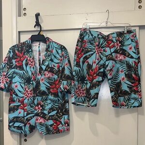 Cloud Style NWOT Tropical Floral Men's Bermuda Shorts Suit Set Medium